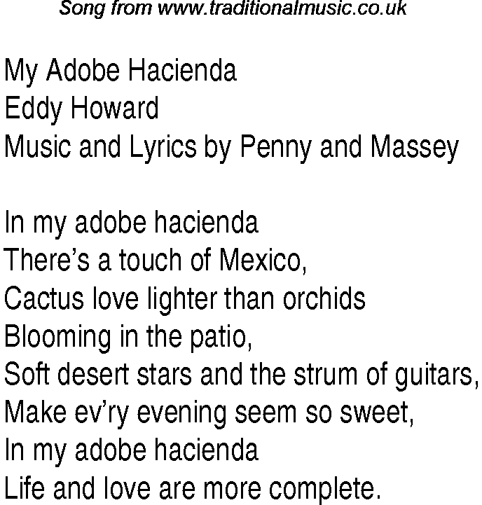 Music charts top songs 1947 - lyrics for My Adobe Hacienda