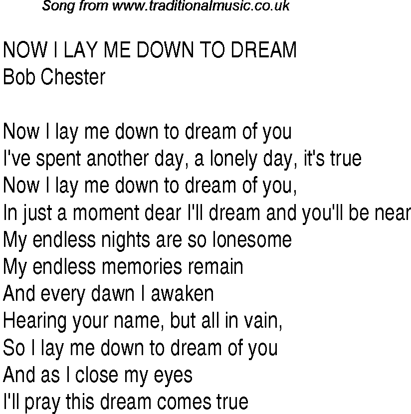 Music charts top songs 1940 - lyrics for Now I Lay Me Down To Dream