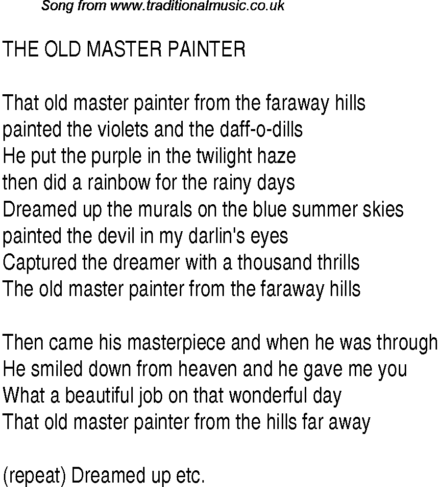 Music charts top songs 1948 - lyrics for Old Master Painter