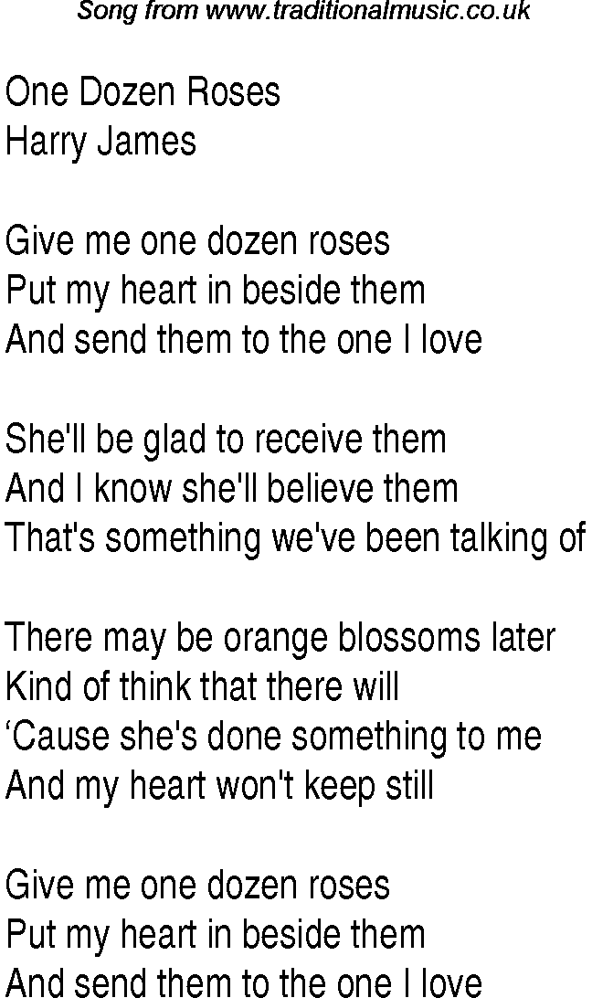 Music charts top songs 1942 - lyrics for One Dozen Roseshj