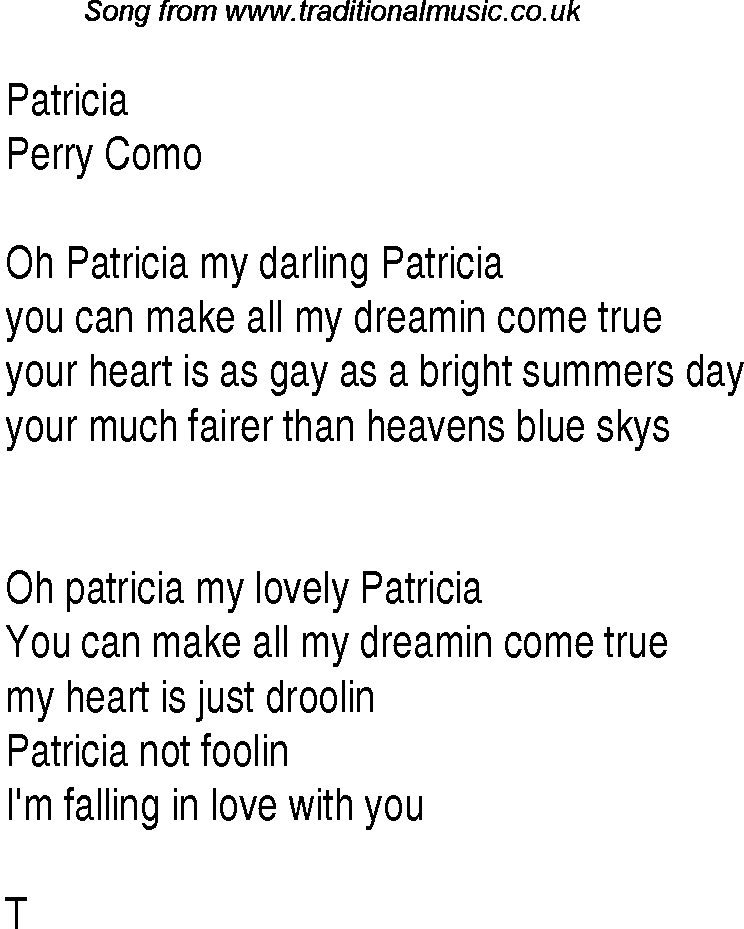 Music charts top songs 1948 - lyrics for Patricia