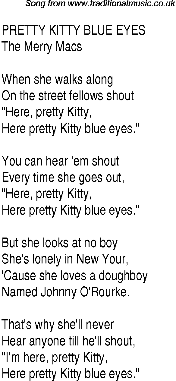 Music charts top songs 1944 - lyrics for Pretty Kitty Blue Eyes