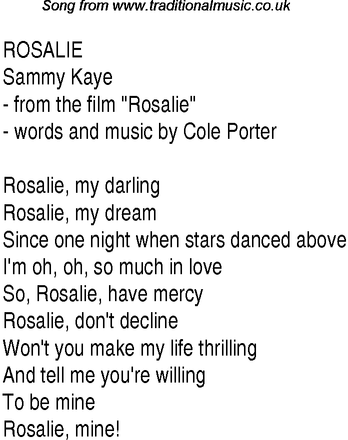 Music charts top songs 1938 - lyrics for Rosalie