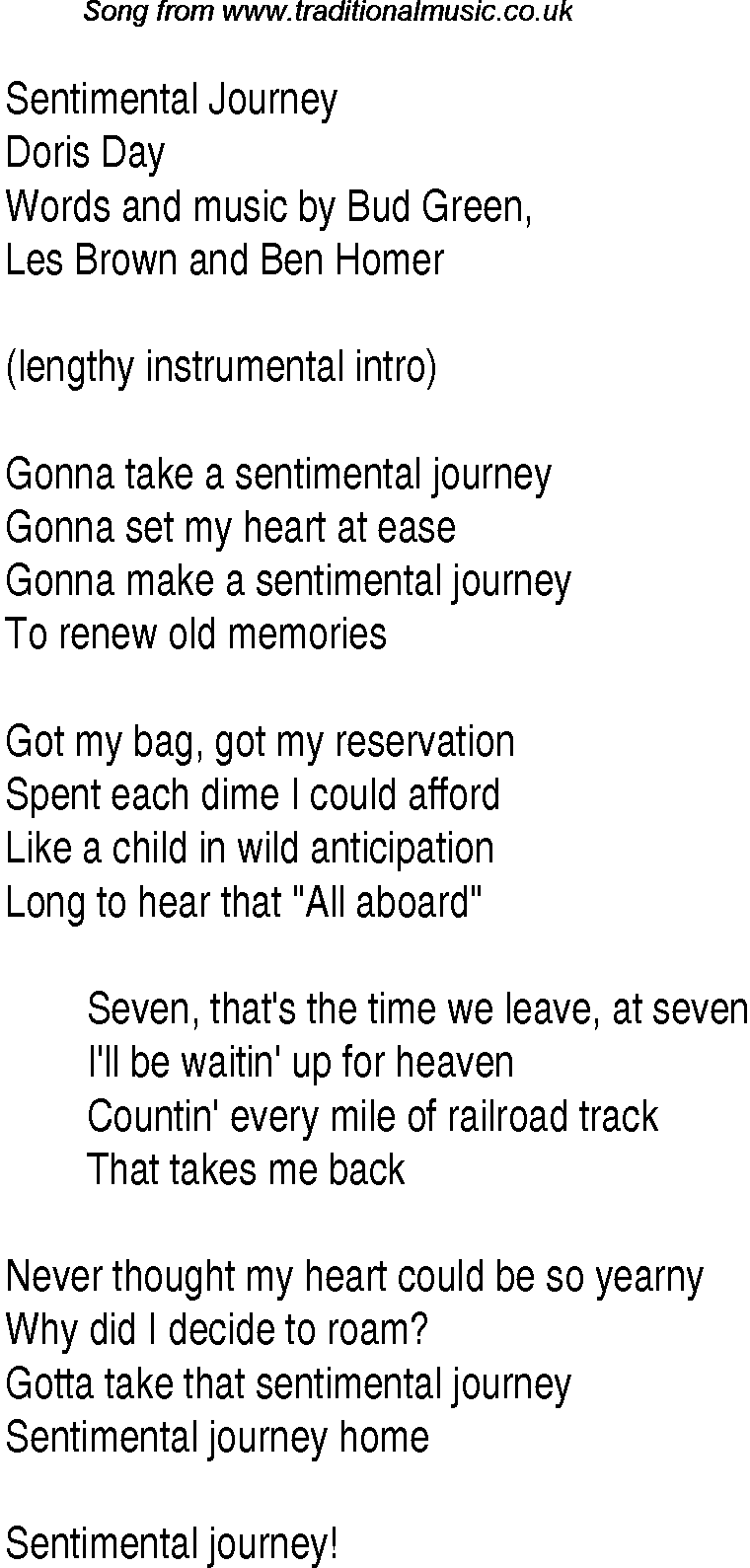 Music charts top songs 1945 - lyrics for Sentimental Journey