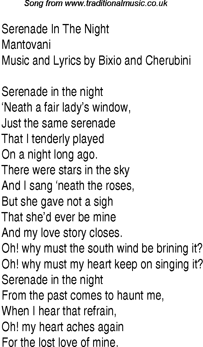 Music charts top songs 1937 - lyrics for Serenade In The Night