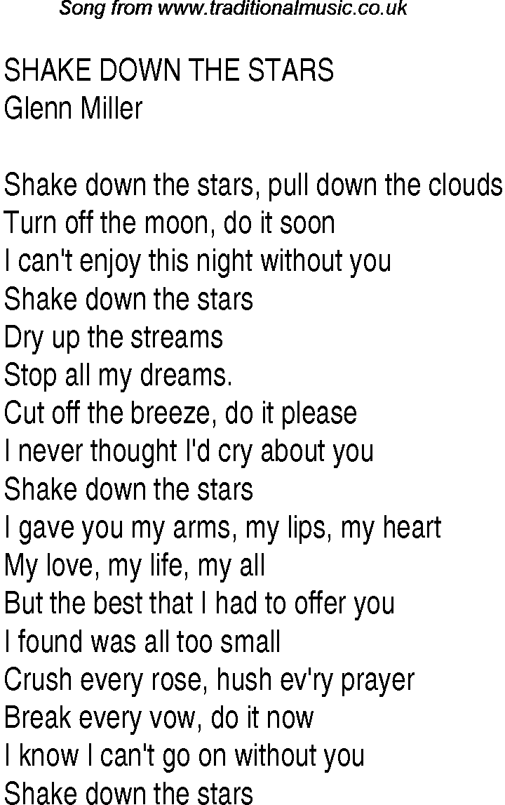 Music charts top songs 1940 - lyrics for Shake Down The Stars