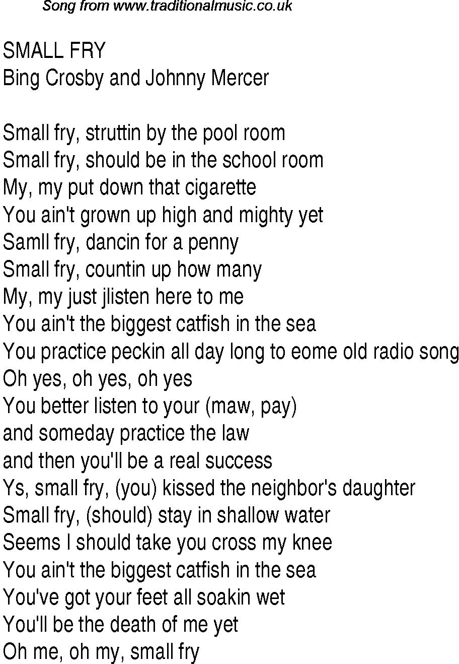 Music charts top songs 1938 - lyrics for Small Fry
