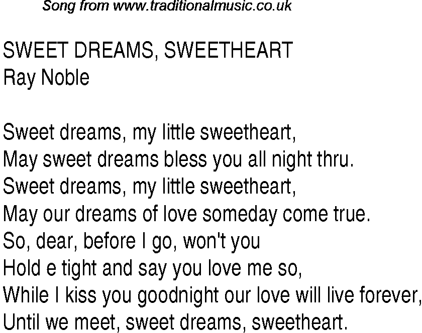 Music charts top songs 1945 - lyrics for Sweet Dreams Sweetheart
