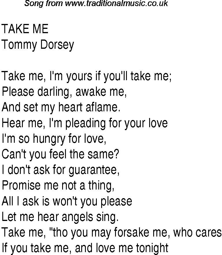 Music charts top songs 1942 - lyrics for Take Metd