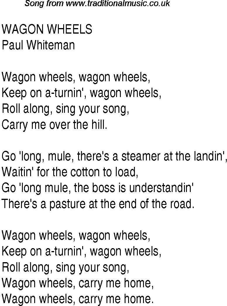 Music charts top songs 1934 - lyrics for Wagon Wheels