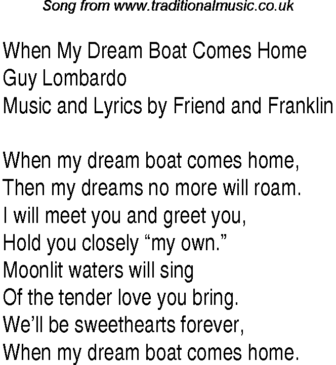 Music charts top songs 1937 - lyrics for When My Dream Boat Comes Home