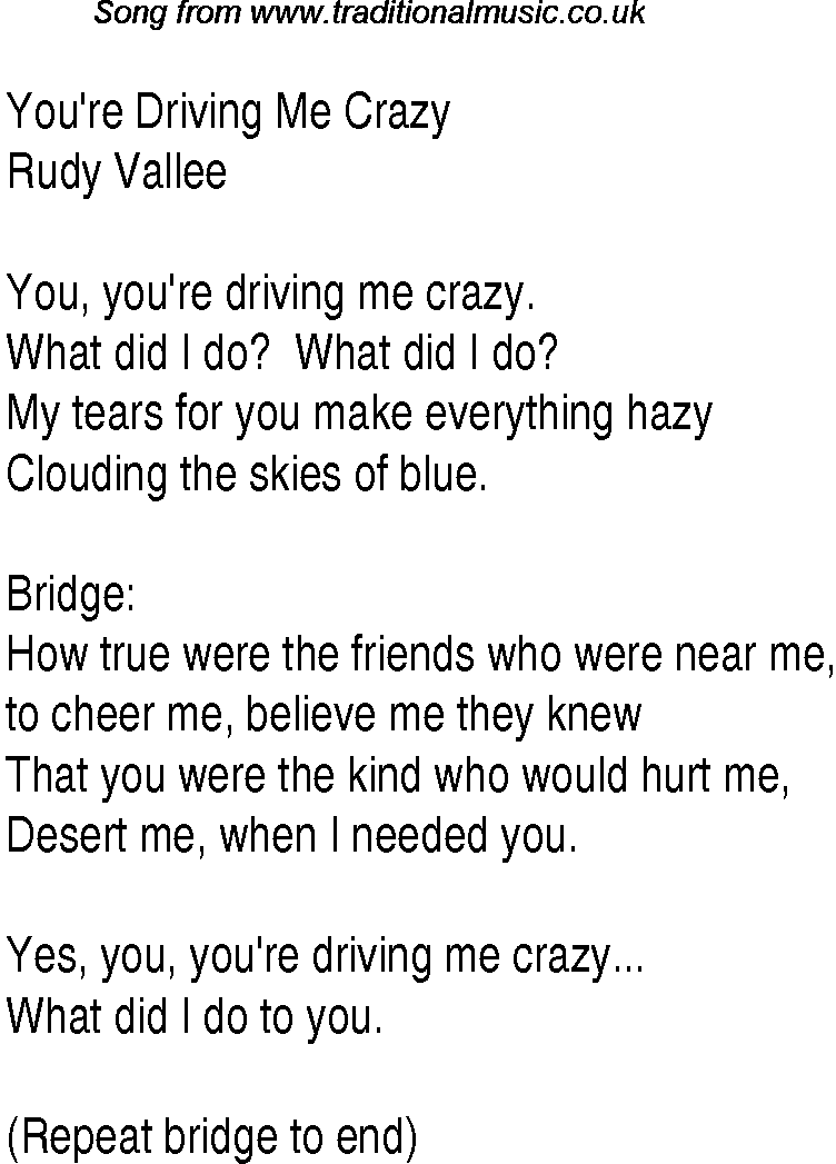 Music charts top songs 1931 - lyrics for Youre Driving Me Crazyrv
