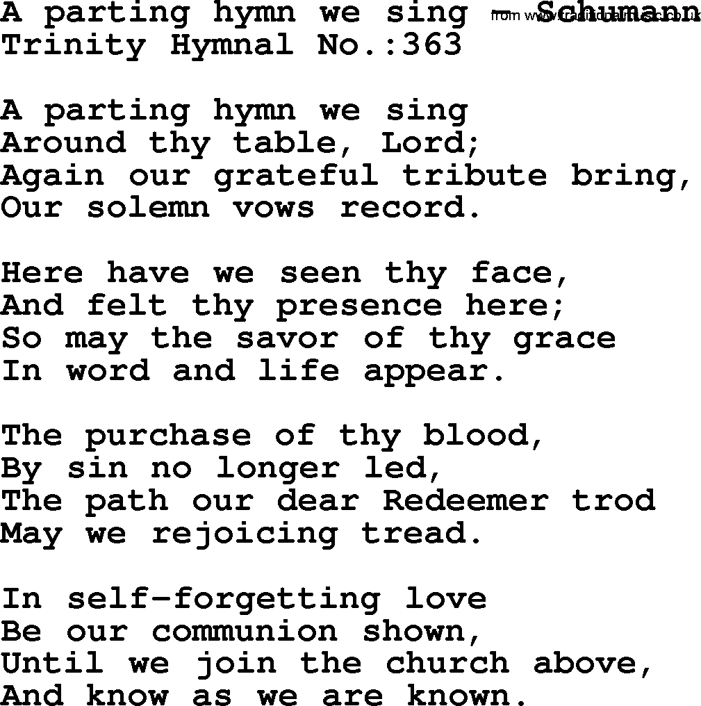 Trinity Hymnal Hymn: A Parting Hymn We Sing--Schumann, lyrics with midi music