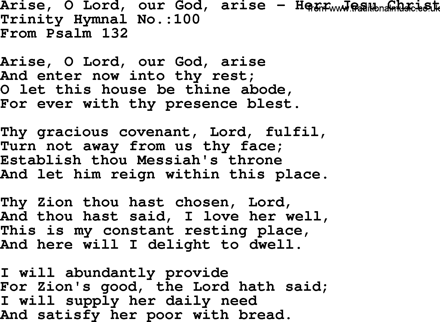 Trinity Hymnal Hymn: Arise, O Lord, Our God, Arise--Herr Jesu Christ, lyrics with midi music