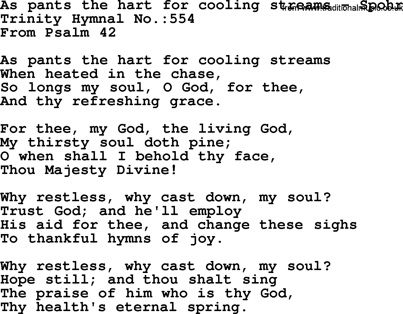 Trinity Hymnal Hymn: As Pants The Hart For Cooling Streams--Spohr, lyrics with midi music