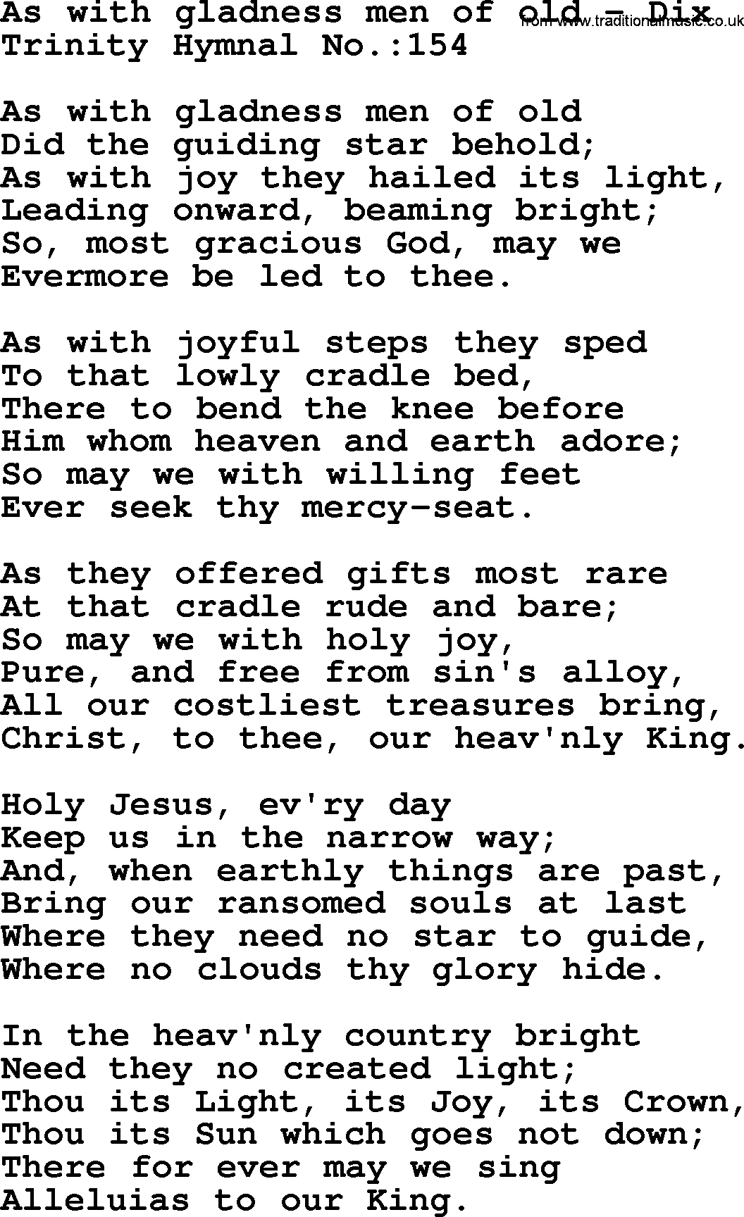 Trinity Hymnal Hymn: As With Gladness Men Of Old--Dix, lyrics with midi music