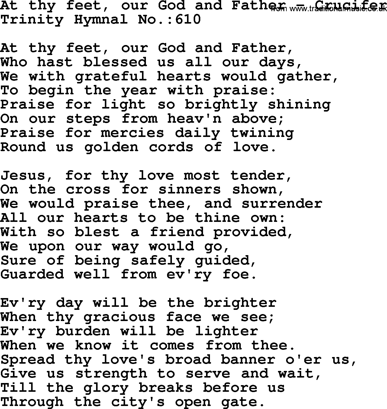 Trinity Hymnal Hymn: At Thy Feet, Our God And Father--Crucifer, lyrics with midi music