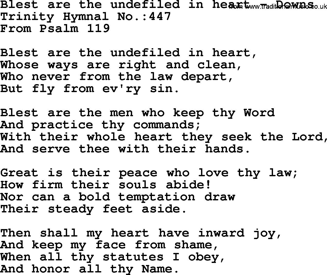 Trinity Hymnal Hymn: Blest Are The Undefiled In Heart--Downs, lyrics with midi music
