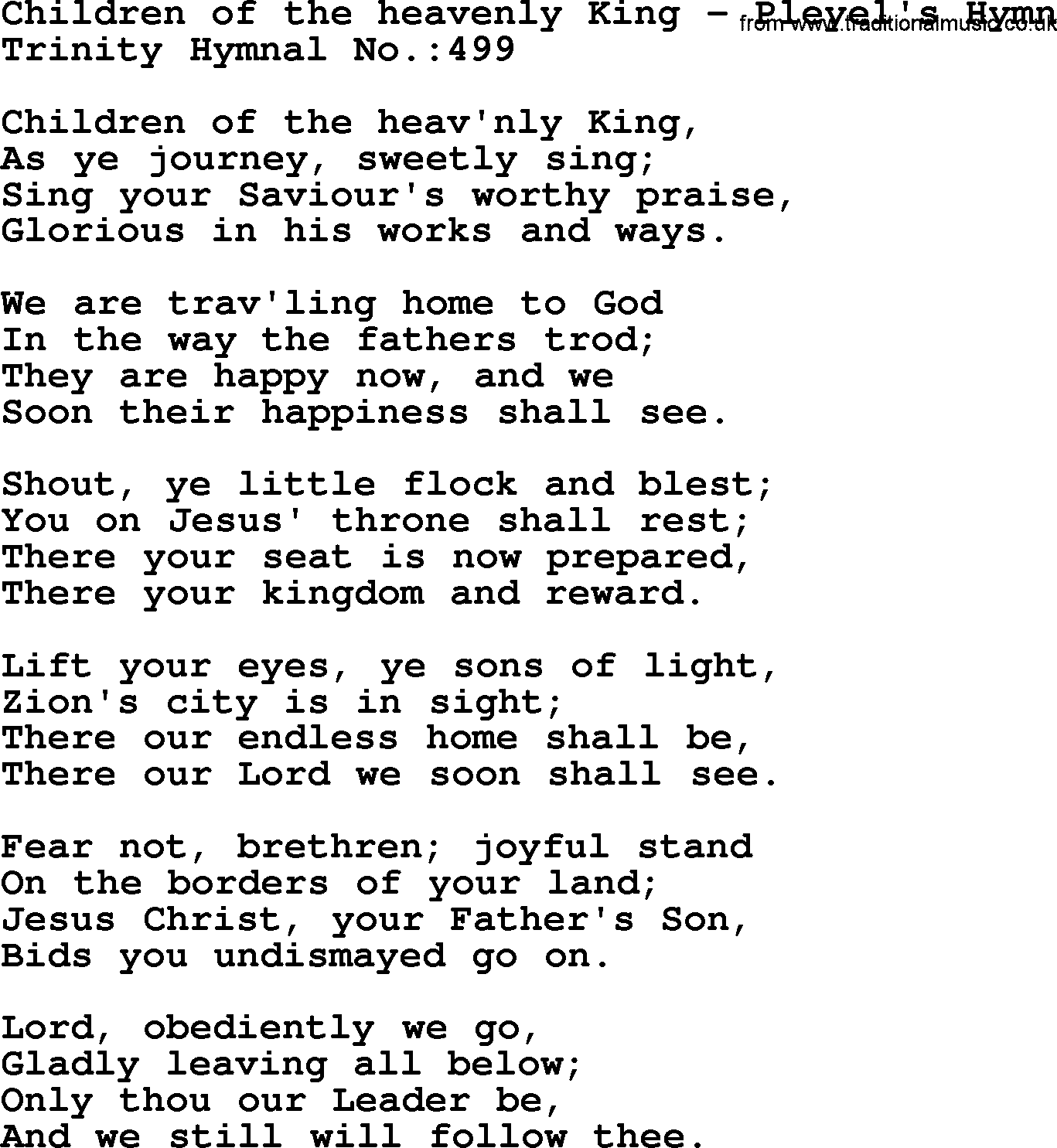 Trinity Hymnal Hymn: Children Of The Heavenly King--Pleyel's Hymn, lyrics with midi music