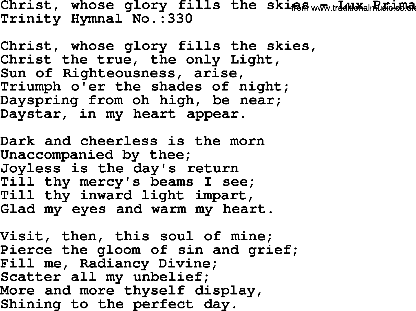 Trinity Hymnal Hymn: Christ, Whose Glory Fills The Skies--Lux Prima, lyrics with midi music