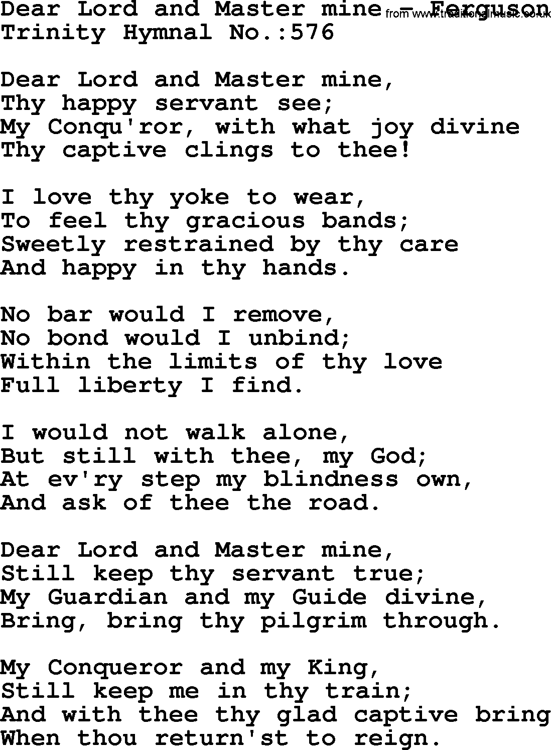Trinity Hymnal Hymn: Dear Lord And Master Mine--Ferguson, lyrics with midi music