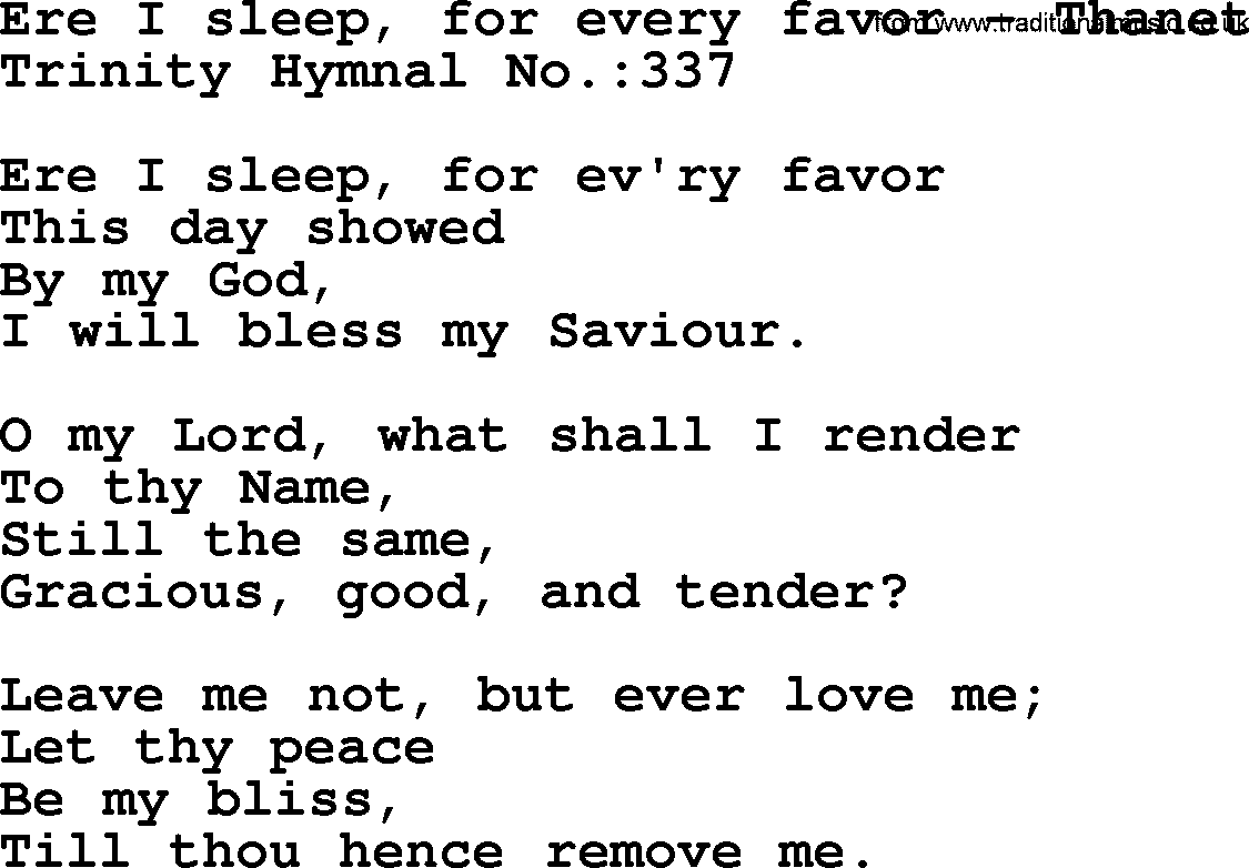 Trinity Hymnal Hymn: Ere I Sleep, For Every Favor--Thanet, lyrics with midi music