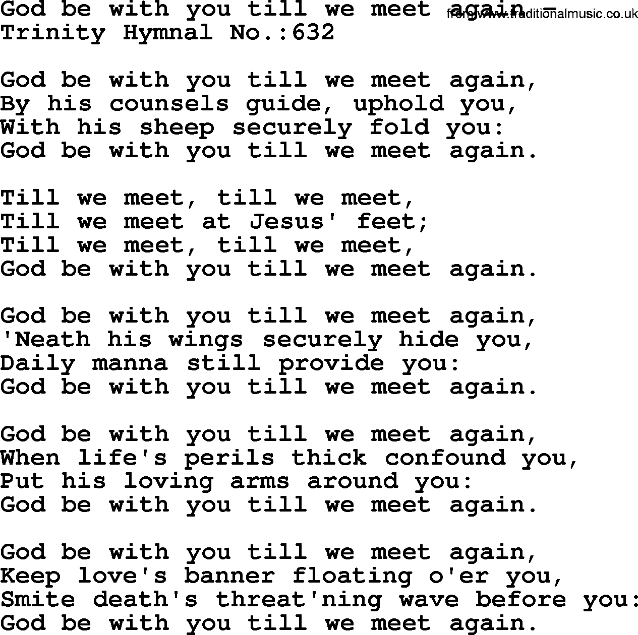 Trinity Hymnal Hymn: God Be With You Till We Meet Again -, lyrics with midi music