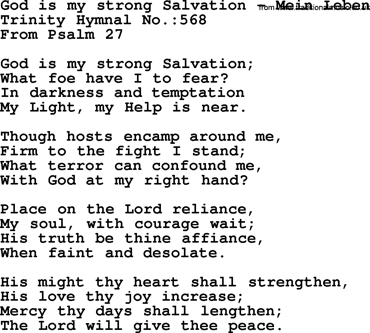 Trinity Hymnal Hymn: God Is My Strong Salvation--Mein Leben, lyrics with midi music