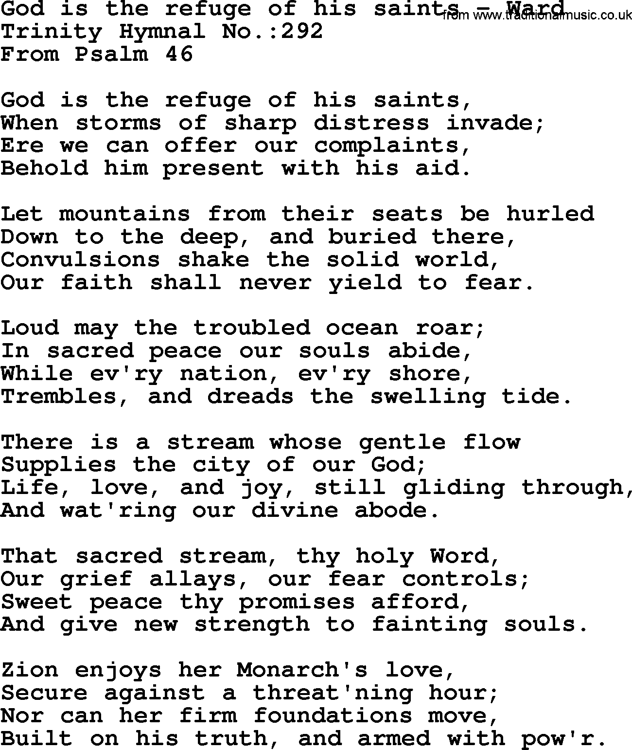 Trinity Hymnal Hymn: God Is The Refuge Of His Saints--Ward, lyrics with midi music