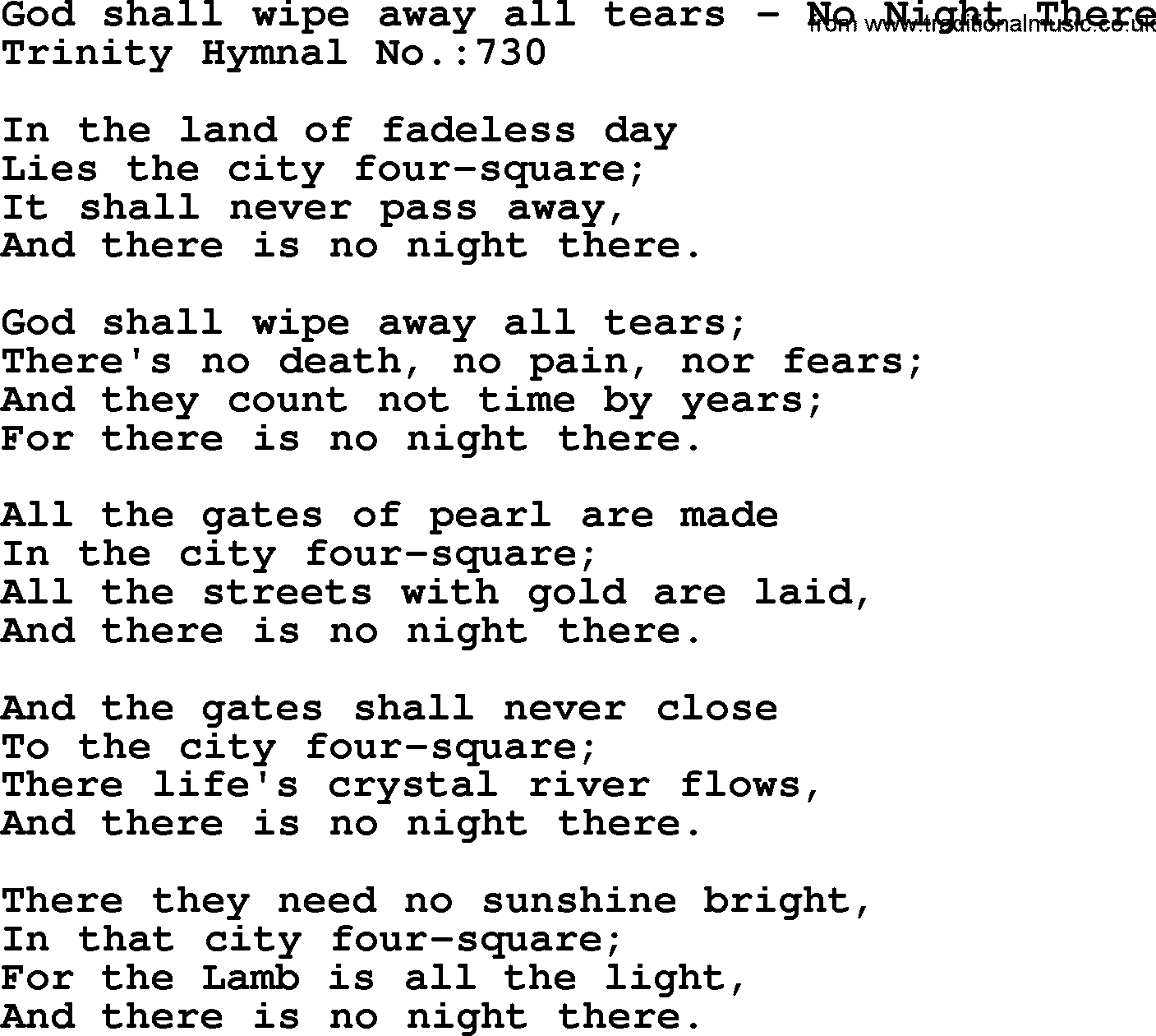 Trinity Hymnal Hymn: God Shall Wipe Away All Tears--No Night There, lyrics with midi music