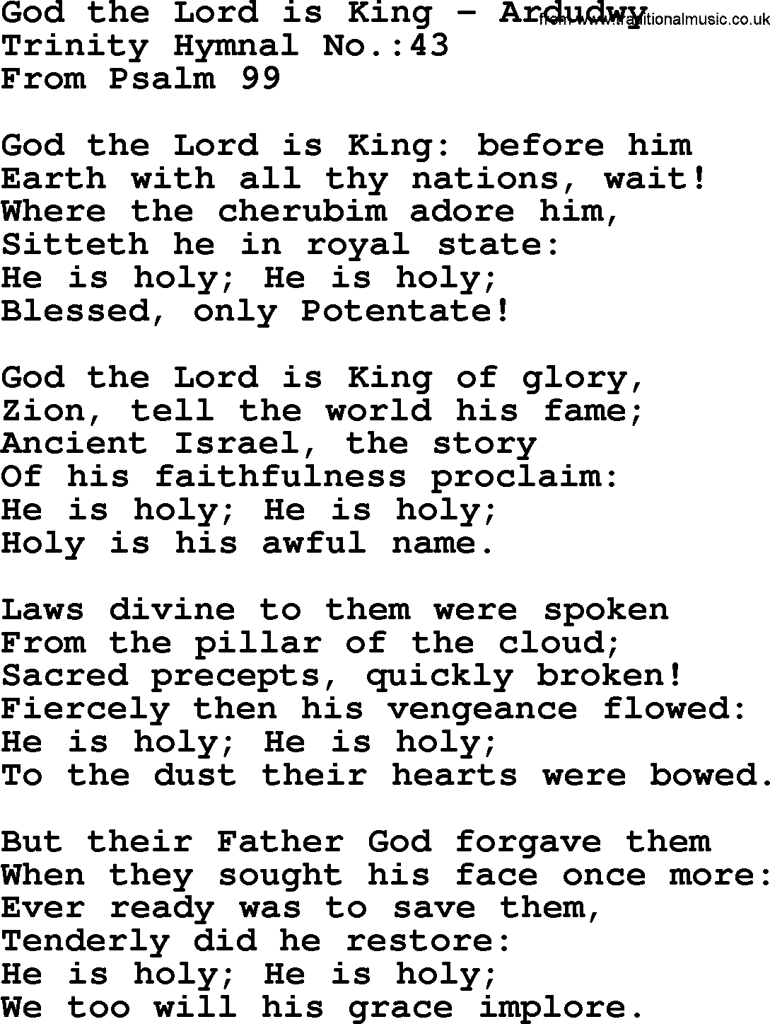 Trinity Hymnal Hymn: God The Lord Is King--Ardudwy, lyrics with midi music
