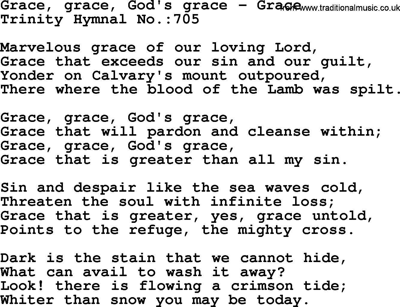 Trinity Hymnal Hymn: Grace, Grace, God's Grace--Grace, lyrics with midi music