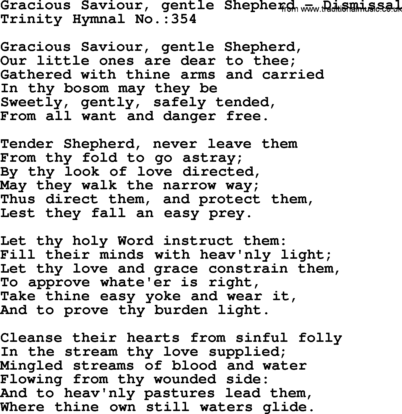 Trinity Hymnal Hymn: Gracious Saviour, Gentle Shepherd--Dismissal, lyrics with midi music
