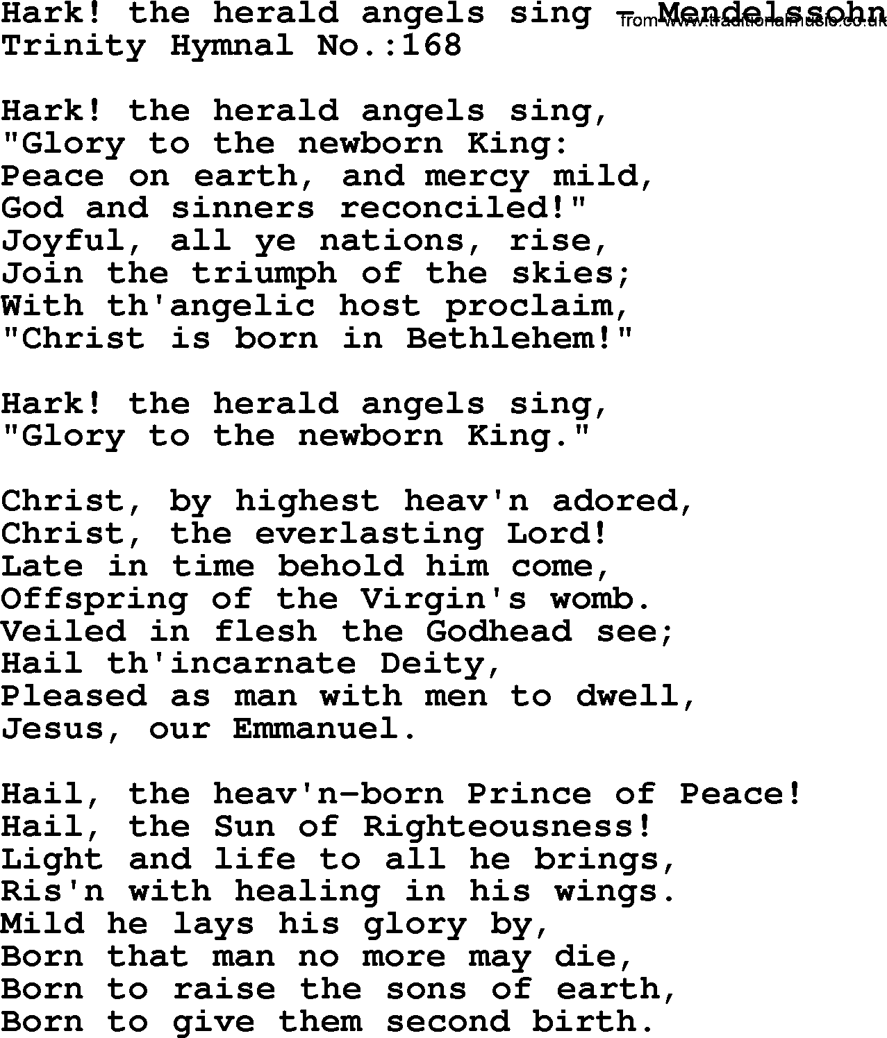 Trinity Hymnal Hymn: Hark! The Herald Angels Sing--Mendelssohn, lyrics with midi music
