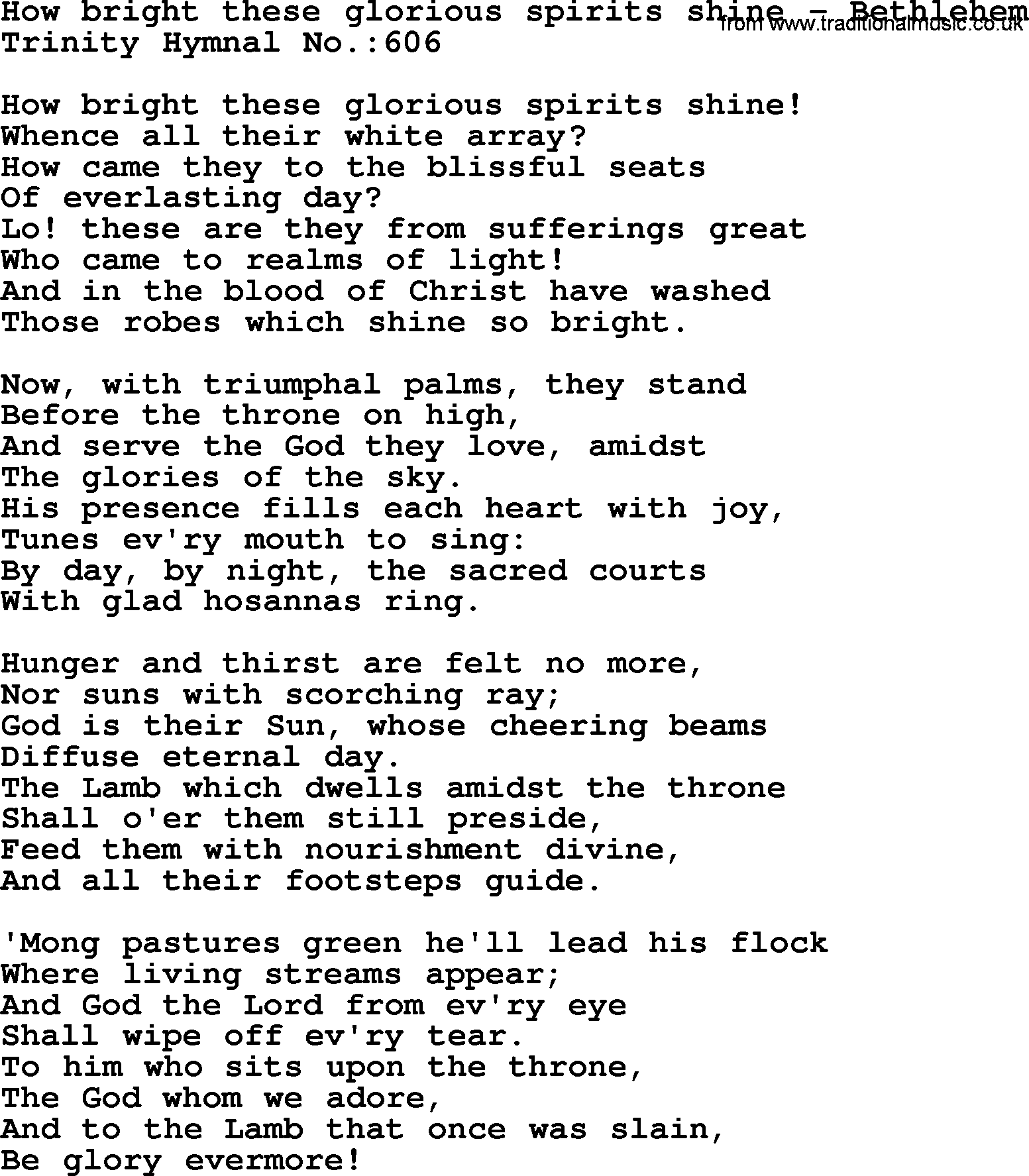 Trinity Hymnal Hymn: How Bright These Glorious Spirits Shine--Bethlehem, lyrics with midi music