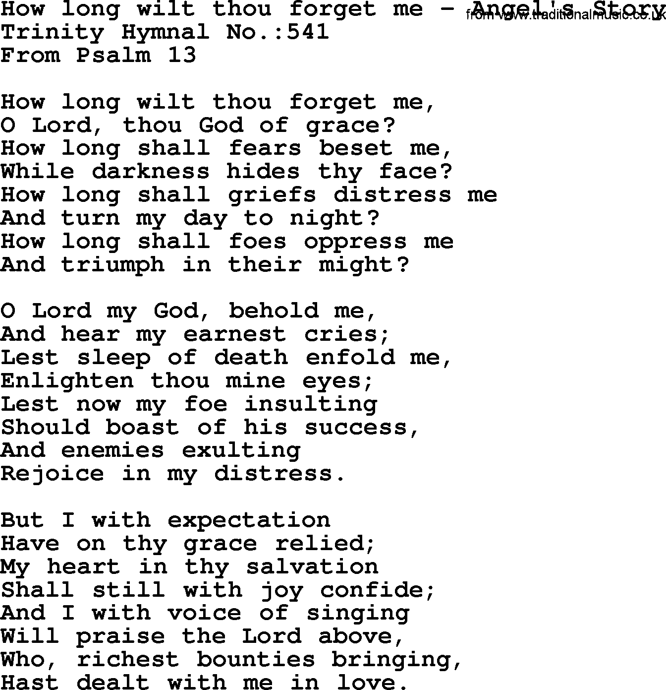 Trinity Hymnal Hymn: How Long Wilt Thou Forget Me--Angel's Story, lyrics with midi music