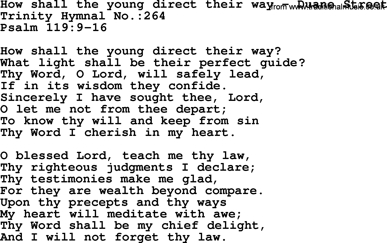 Trinity Hymnal Hymn: How Shall The Young Direct Their Way--Duane Street, lyrics with midi music