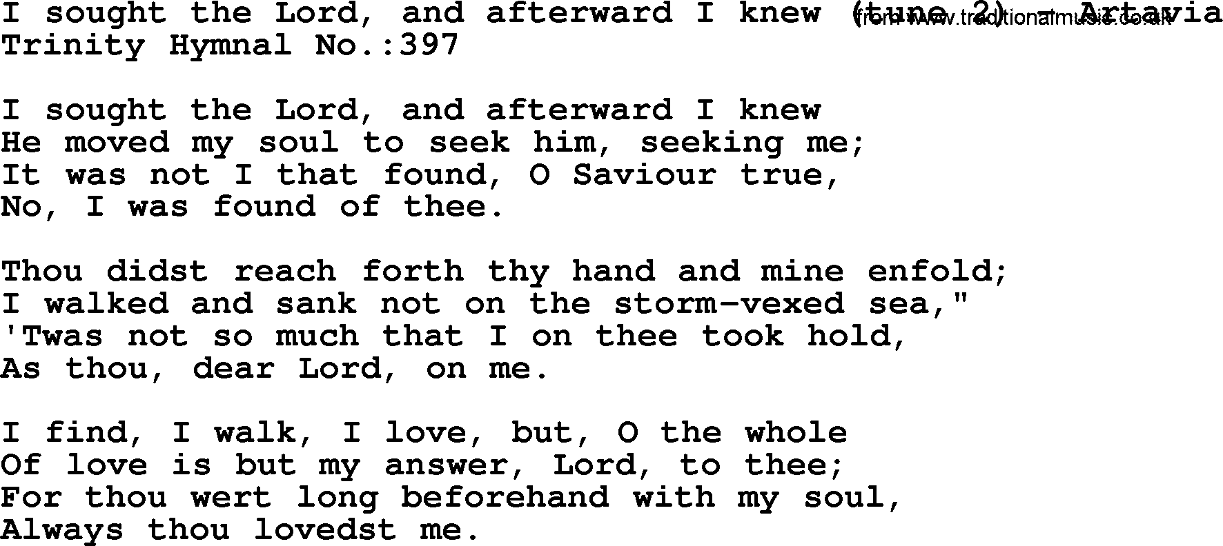Trinity Hymnal Hymn: I Sought The Lord, And Afterward I Knew--Artavia, lyrics with midi music
