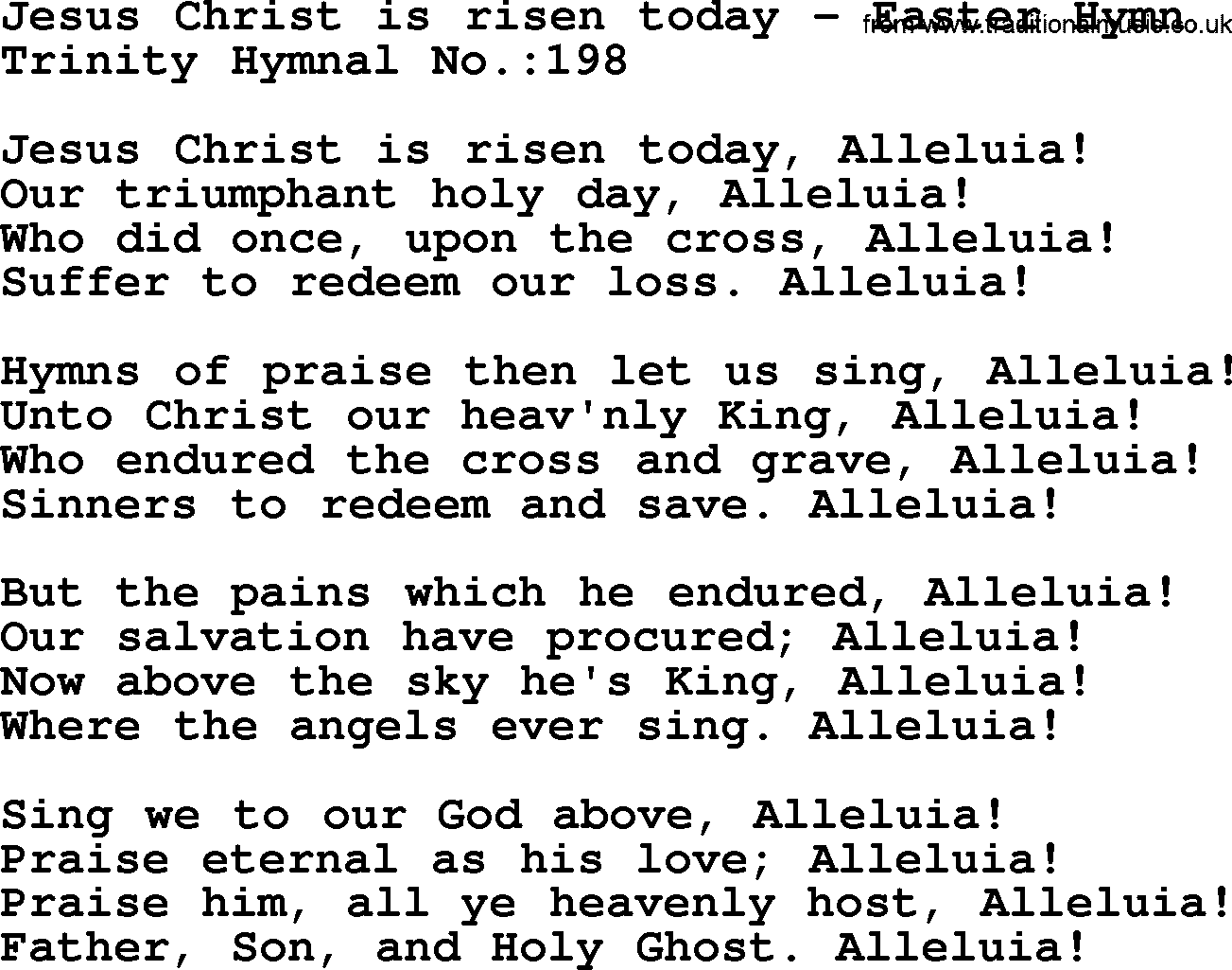 Trinity Hymnal Hymn: Jesus Christ Is Risen Today--Easter Hymn, lyrics with midi music