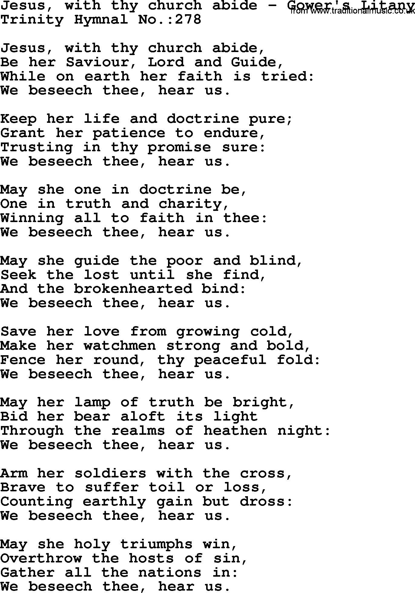 Trinity Hymnal Hymn: Jesus, With Thy Church Abide--Gower's Litany, lyrics with midi music