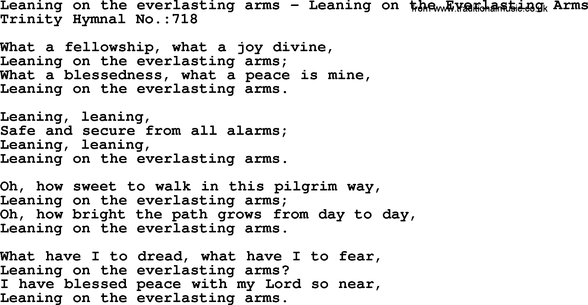 Trinity Hymnal Hymn: Leaning On The Everlasting Arms--Leaning On The Everlasting Arms, lyrics with midi music