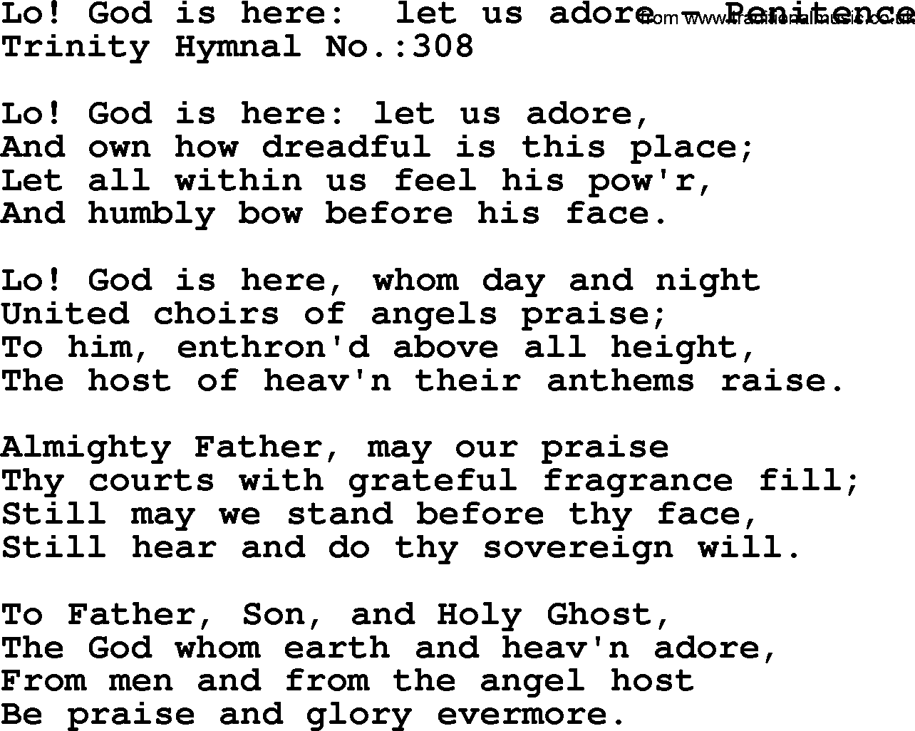 Trinity Hymnal Hymn: Lo! God Is Here Let Us Adore--Penitence, lyrics with midi music