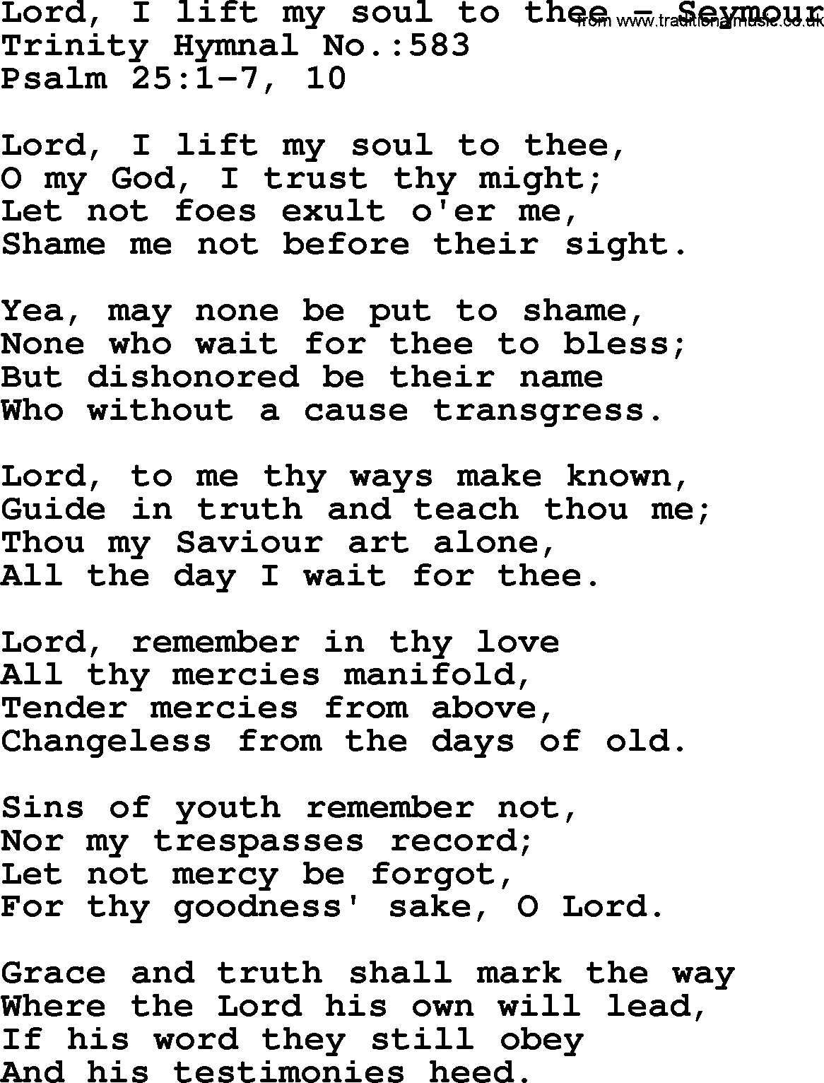 Trinity Hymnal Hymn: Lord, I Lift My Soul To Thee--Seymour, lyrics with midi music