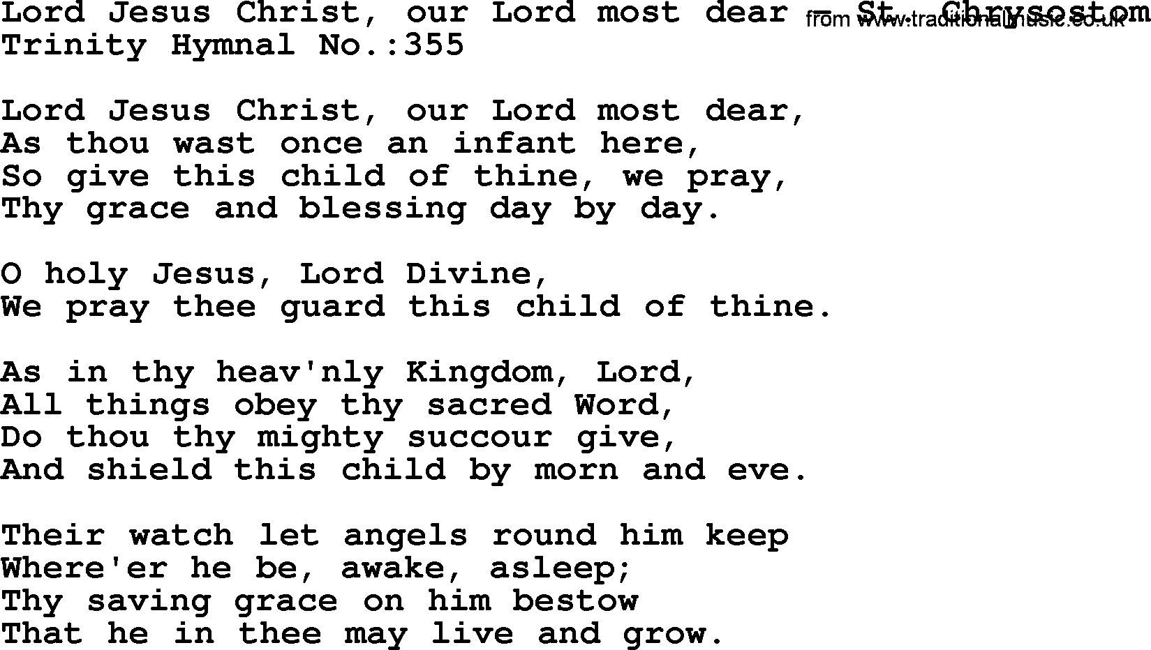Trinity Hymnal Hymn: Lord Jesus Christ, Our Lord Most Dear--St. Chrysostom, lyrics with midi music