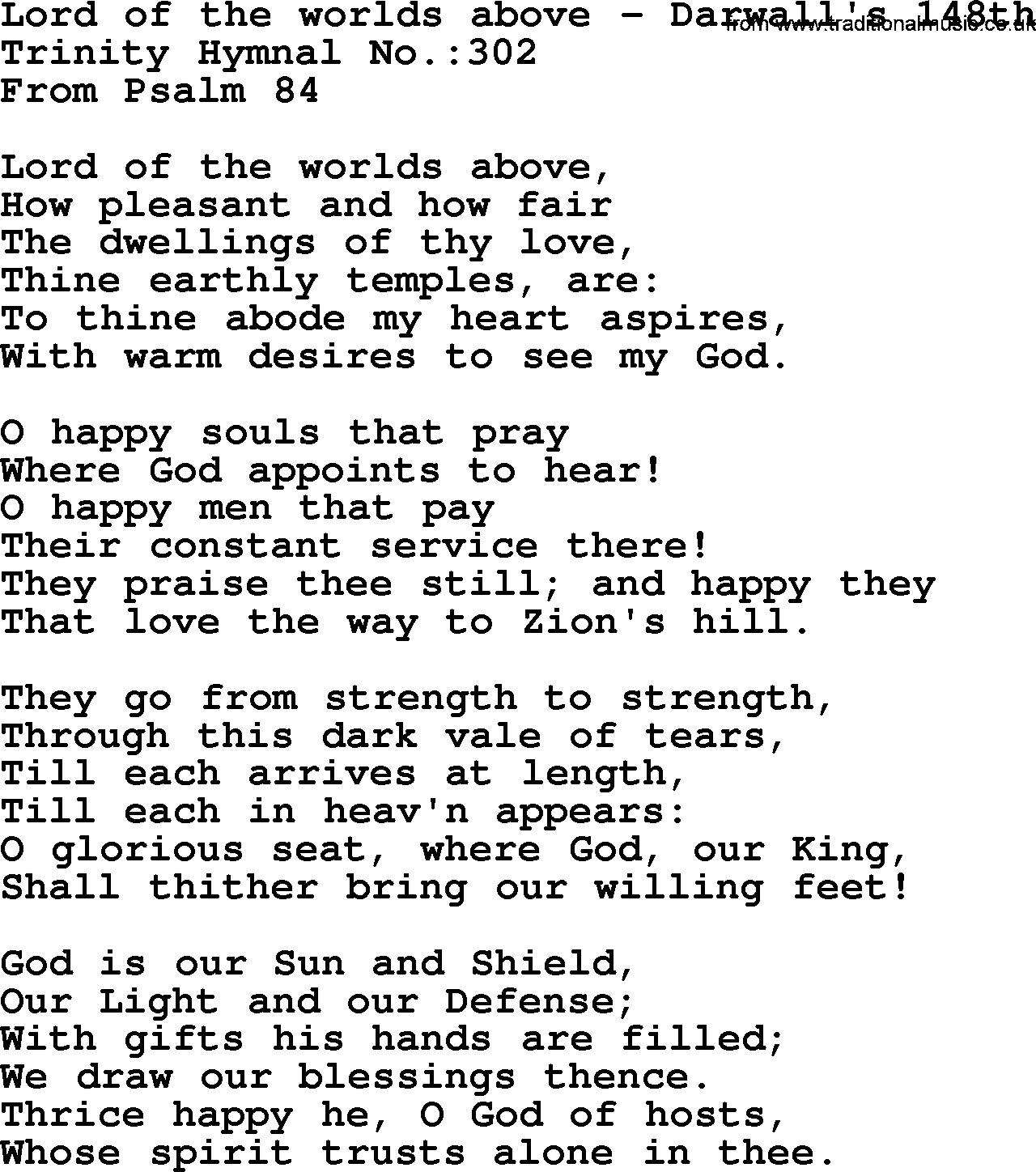 Trinity Hymnal Hymn: Lord Of The Worlds Above--Darwall's 148th, lyrics with midi music