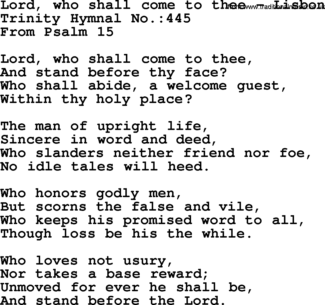 Trinity Hymnal Hymn: Lord, Who Shall Come To Thee--Lisbon, lyrics with midi music