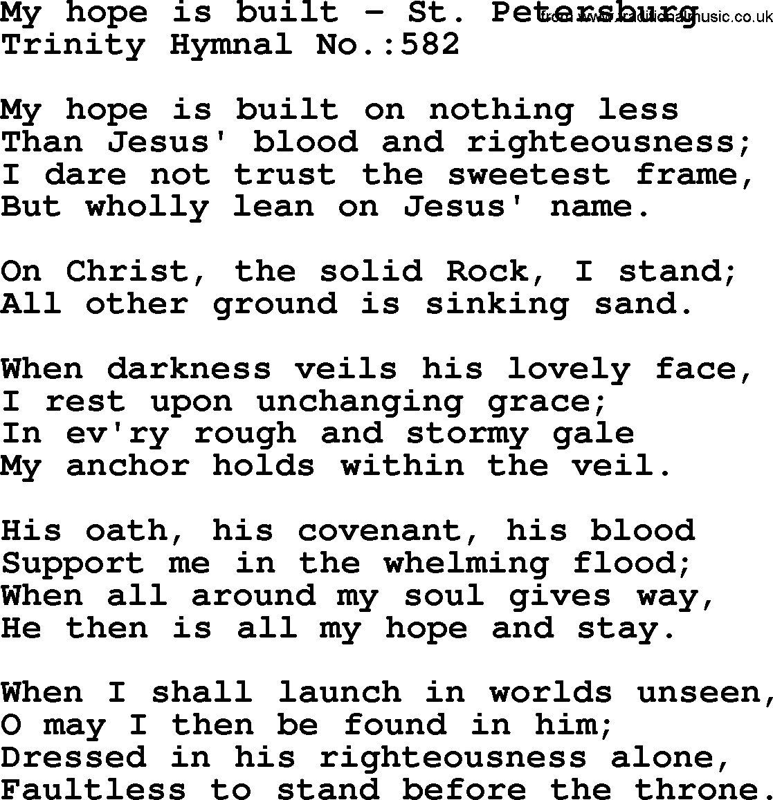 Trinity Hymnal Hymn: My Hope Is Built--St. Petersburg, lyrics with midi music