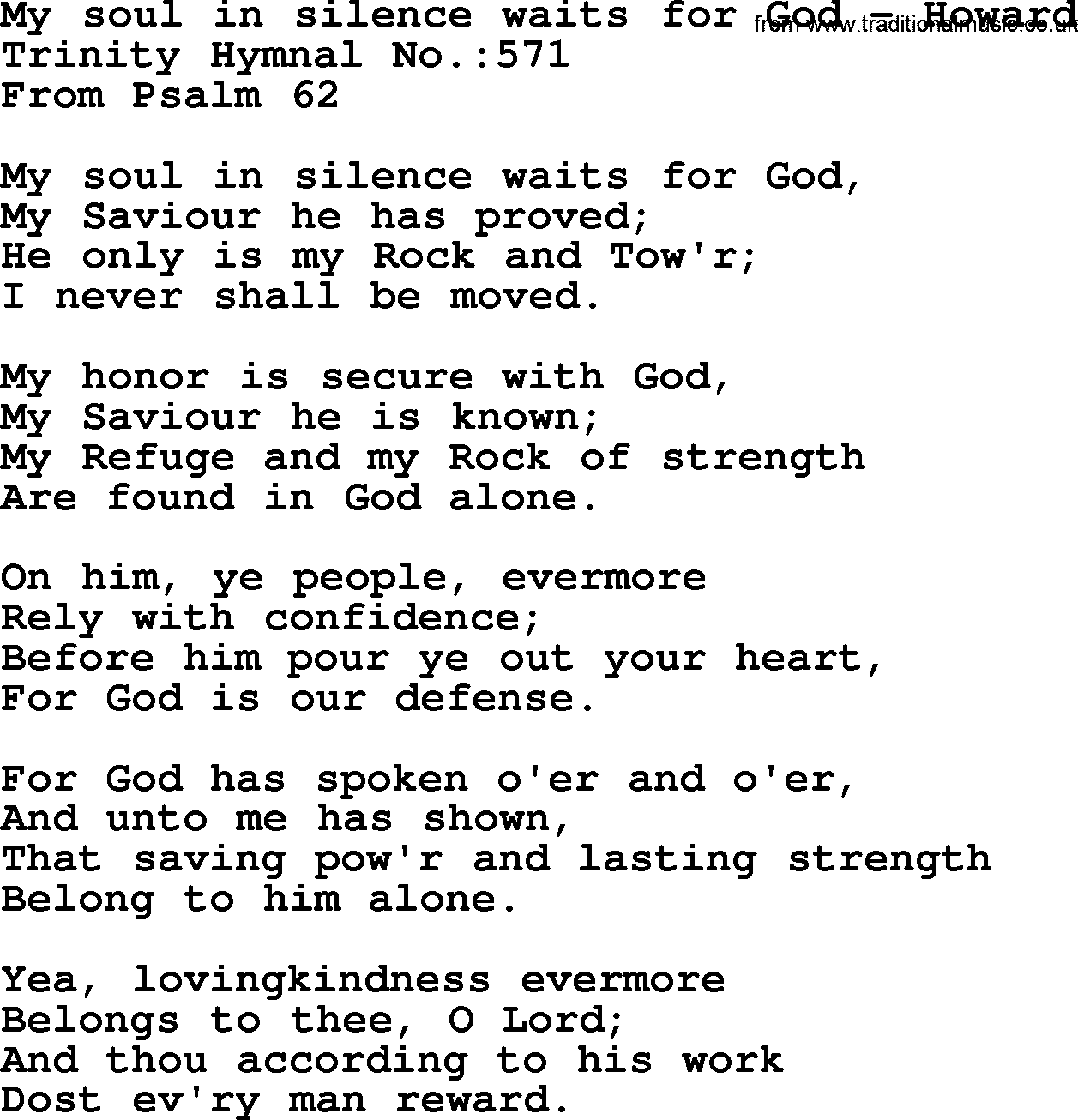 Trinity Hymnal Hymn: My Soul In Silence Waits For God--Howard, lyrics with midi music