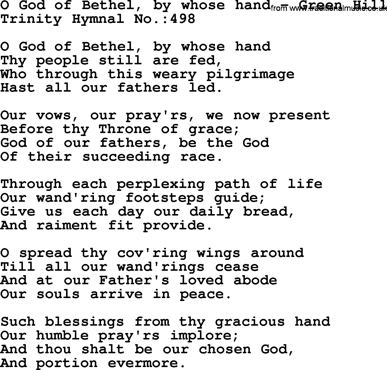 Trinity Hymnal Hymn: O God Of Bethel, By Whose Hand--Green Hill, lyrics with midi music