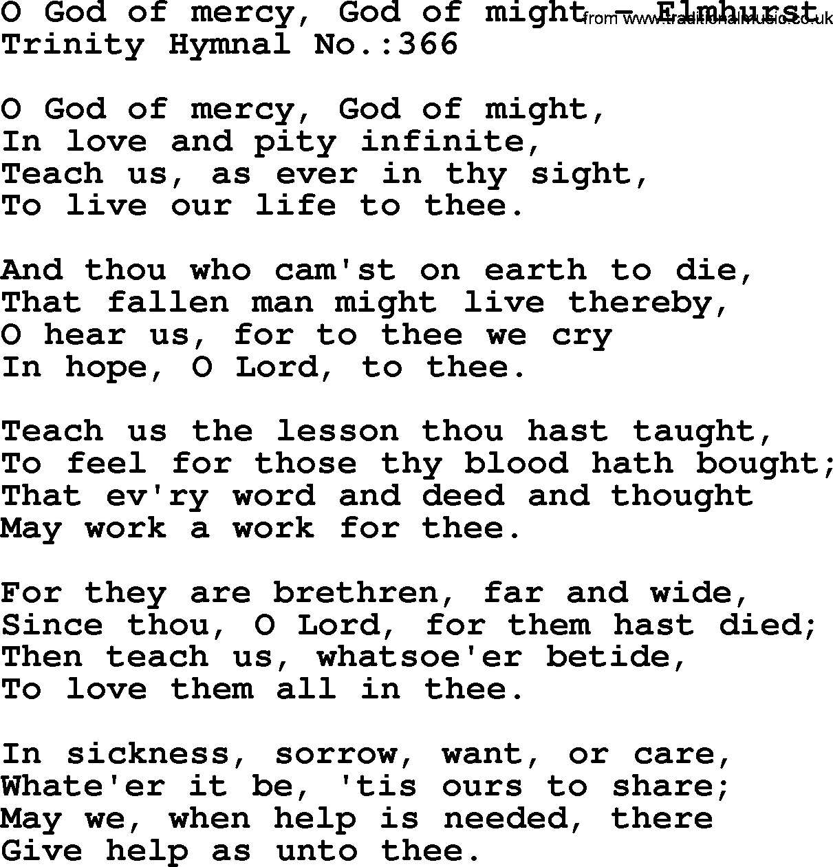 Trinity Hymnal Hymn: O God Of Mercy, God Of Might--Elmhurst, lyrics with midi music